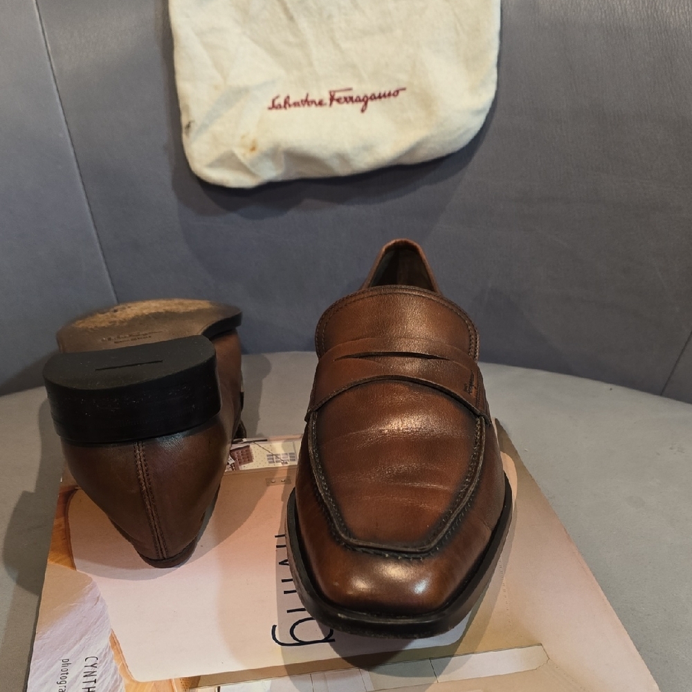 Salvatore Ferragamo Brown Leather Penny Loafers